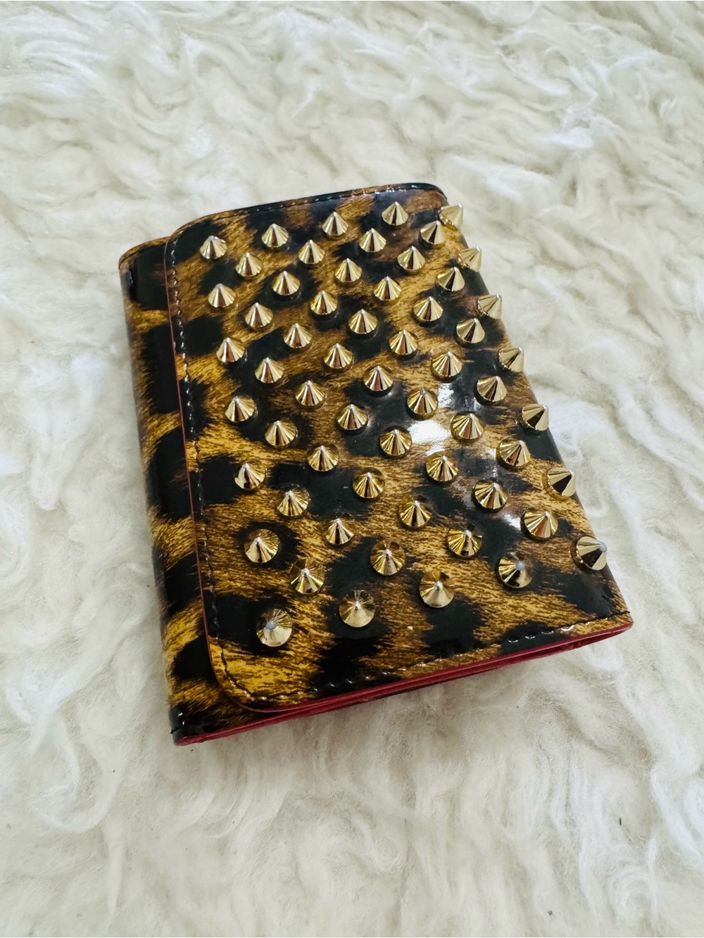 Christian Louboutin Leopard Print Studded Wallet with Red Trim - Picture 10 of 15